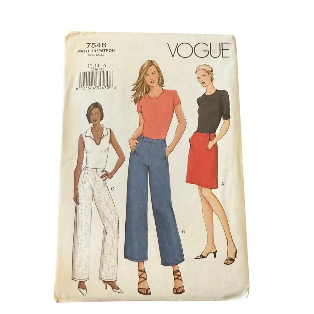 Vogue 7546 Misses Skirt Pants A-Line Straight Leg Waistband 12 14 16 Uncut FF‎